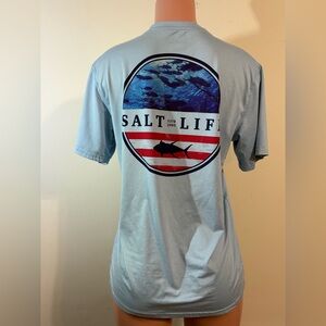 Salt life Men’s Small Short sleeve fishing t shirt red white blue tee SLX Uvapor